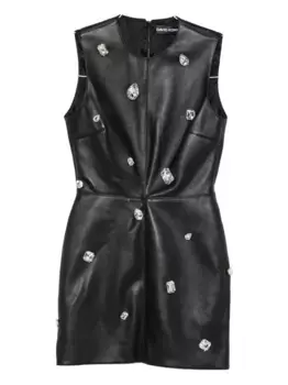 Кожаное мини-платье, украшенное кристаллами David Koma, черный