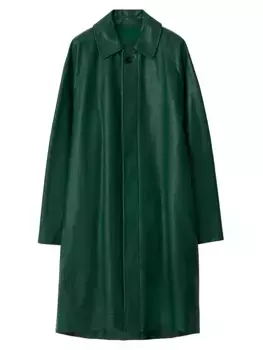 Кожаное однобортное пальто Burberry, цвет ivy