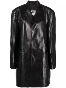 Кожаное однобортное пальто MM6 Maison Margiela, черный