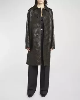 Кожаное пальто Intrecciato Bottega Veneta, цвет Bark