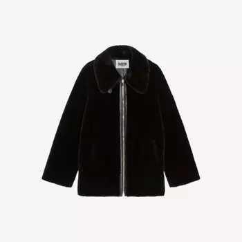 Кожаное пальто из овчины с высоким воротником Claudie Pierlot, цвет noir / gris