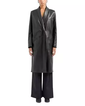 Кожаное пальто миди Emporio Armani, черный