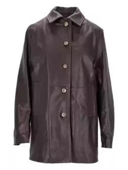 Кожаное пальто на пуговицах LA ROSE, коричневый