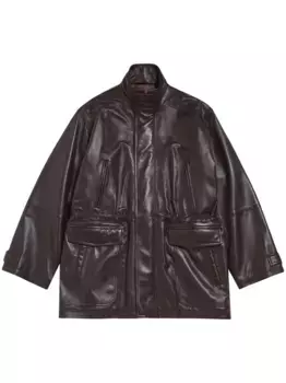 Кожаное пальто оверсайз BALENCIAGA, коричневый