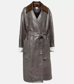 Кожаное пальто с тиснением Bottega Veneta, серый