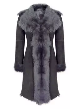 Кожаное пальто средней длины из овчины TruClothing, серый