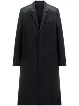 Кожаное пальто строгого кроя Courrges, черный