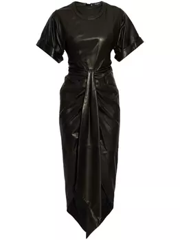 Кожаное платье-миди Balmain, черный