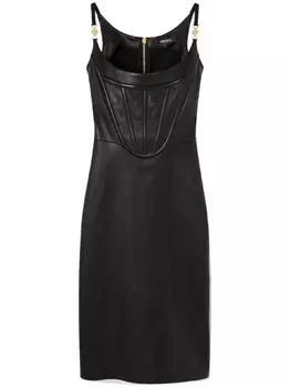 Кожаное платье миди с корсетом Versace, черный