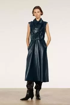 Кожаное платье с поясом ZARA, синий