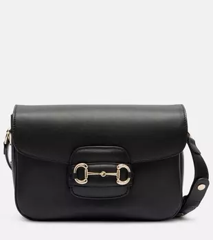 Кожаное плечевое сумка с подвеской Horsebit Gucci, черный