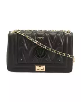 Кожаное плечо через плечо Alice с заклепками и бриллиантами, сделано в Италии Valentino By Mario Valentino, черный