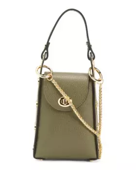 Кожаное плечо через плечо для телефона с заклепками по бокам, сделано в Италии Isadora, оливковый