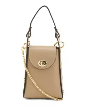 Кожаное плечо через плечо для телефона с заклепками по бокам, сделано в Италии Isadora, серо-коричневый