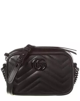 Кожаное плечо через плечо Gucci GG Marmont Mini Matelasse, черный