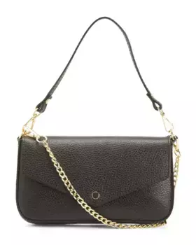 Кожаное плечо через плечо Made In Italy с клапаном и металлической цепочкой Isadora, черный