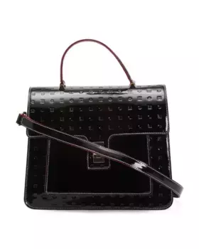 Кожаное плечо через плечо с ручкой сверху, сделано в Италии Arcadia, черный