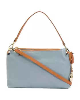 Кожаное плечо через плечо с тройным входом, сделано в Италии Valentina, цвет Denim