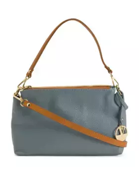 Кожаное плечо через плечо с тройным входом, сделано в Италии Valentina, голубой