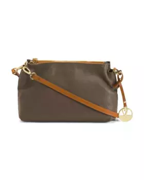 Кожаное плечо через плечо с тройным входом, сделано в Италии Valentina, серый