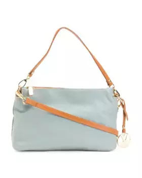 Кожаное плечо через плечо с тройным входом, сделано в Италии Valentina, цвет Denim