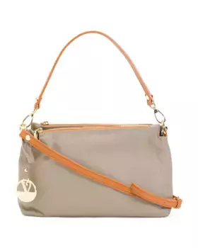 Кожаное плечо через плечо с тройным входом, сделано в Италии Valentina, серо-коричневый