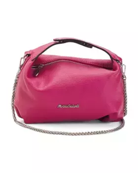 Кожаное плечо через плечо с застежкой сверху, сделано в Италии Marina Galanti, фуксия