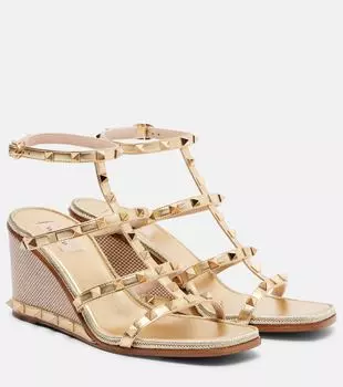 Кожаные эспадрильи на платформе Rockstud 80 Valentino Garavani, Naturale/Mekong