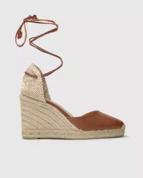 Кожаные эспадрильи на танкетке Carina с бантом Castaer, коричневый