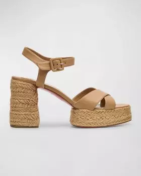 Кожаные эспадрильи с перекрещенной подошвой Calakala на красной подошве Christian Louboutin, цвет Toffee