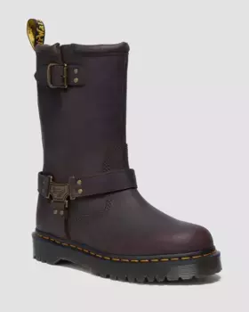 Кожаные байкерские ботинки Dr. Martens Anistone Hi, цвет Dark Brown — Burnished Waxy Pull Up Wp