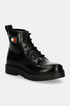 Кожаные байкерские ботинки Tommy Jeans TJW LACE UP BOOT, черный