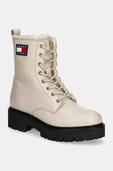 Кожаные байкерские ботинки Tommy Jeans TJW URBAN BOOT TUMBLED LTR WL, бежевый