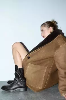 Кожаные байкерские ботинки ZARA, черный