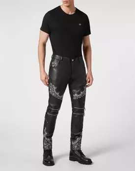 Кожаные байкерские брюки с узором пейсли Philipp Plein, черный