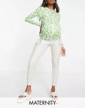 Кожаные байкерские брюки Topshop для беременных цвета экрю