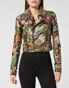 Кожаные Байкерские Укороченные Цветы Philipp Plein, мультиколор