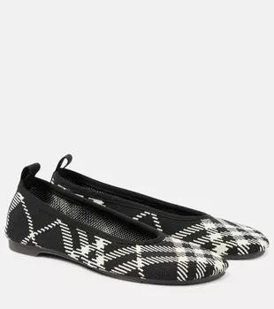 Кожаные балетки Burberry, цвет black/calico ip chk