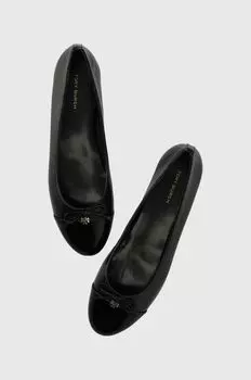 Кожаные балетки CAP-TOE BALLET Tory Burch, черный