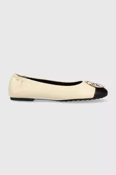 Кожаные балетки Claire Cap Toe Ballet Tory Burch, бежевый