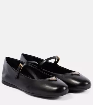 Кожаные балетки Mary Jane с логотипом Prada, черный
