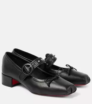 Кожаные балетки Mary Jane с шипами Mamastrapita Christian Louboutin, Black/Lin Black