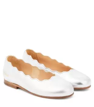 Кожаные балетки металлик Chlo, серый