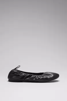 Кожаные балетки на плоской подошве с рюшами & Other Stories, черный