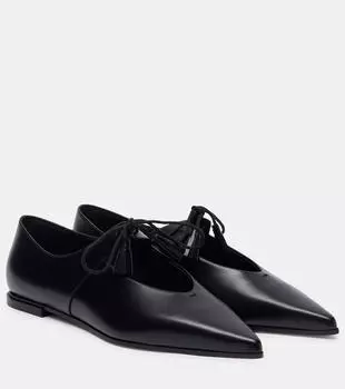 Кожаные балетки на шнуровке Max Mara, черный