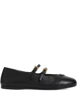 Кожаные балетки Prada с двойной пряжкой, черный