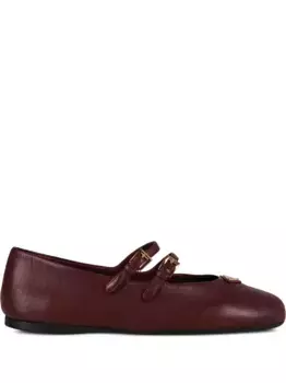 Кожаные балетки с двойной пряжкой Prada, красный