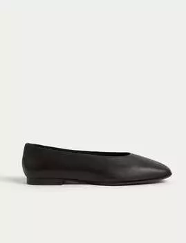Кожаные балетки с квадратным носком Marks & Spencer, черный