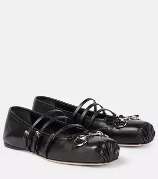 Кожаные балетки с подвеской Horsebit Gucci, черный