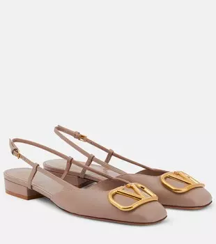 Кожаные балетки с ремешком на пятке VLogo Valentino Garavani, бежевый